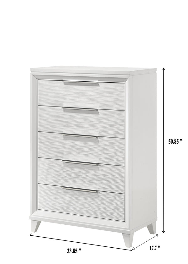 English Elm Cressida - Modern White Chest With Textured Drawers And Durable Design For Stylish Bedroom Storage B132P162305