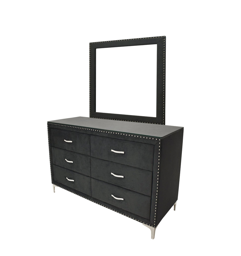 English Elm Lucinda Black Dresser - Sophisticated 8-Drawer Storage With Glass Top & Elegant Nail Head Trim B132P165447