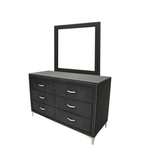 English Elm Lucinda Black Dresser - Sophisticated 8-Drawer Storage With Glass Top & Elegant Nail Head Trim B132P165447