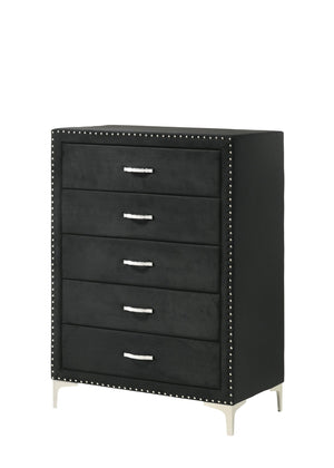 English Elm Lucinda Chest - Elegant Black Storage Solution With Upholstered Design & Durable Glass Top B132P165450