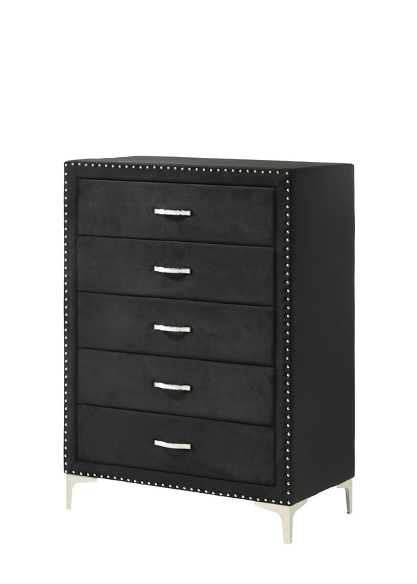 English Elm Lucinda Chest - Elegant Black Storage Solution With Upholstered Design & Durable Glass Top B132P165450