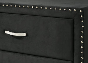 English Elm Lucinda Black Dresser - Sophisticated 8-Drawer Storage With Glass Top & Elegant Nail Head Trim B132P165447