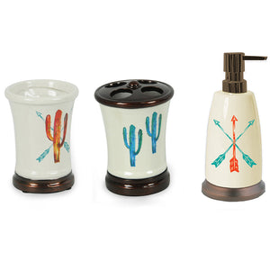 Hiend Accents Cactus Ceramic Bathroom Set - 3-piece Countertop Collection With Southwestern Charm & Durability White,Brown Ceramic Ba1756