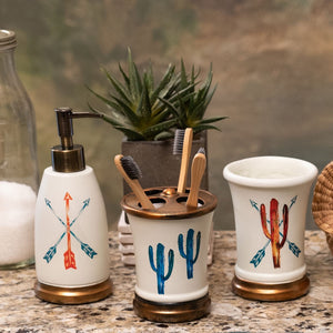 Hiend Accents Cactus Ceramic Bathroom Set - 3-piece Countertop Collection With Southwestern Charm & Durability White,Brown Ceramic Ba1756