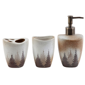 Hiend Accents Clearwater Pines Countertop Bathroom Set - Rustic Elegance For A Cozy, Nature-inspired Retreat Brown,White Ceramic Ba1763
