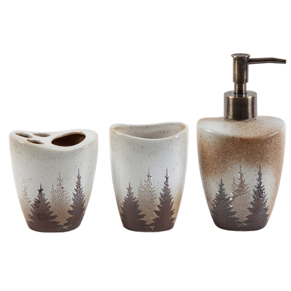 Hiend Accents Clearwater Pines Countertop Bathroom Set - Rustic Elegance For A Cozy, Nature-inspired Retreat Brown,White Ceramic Ba1763