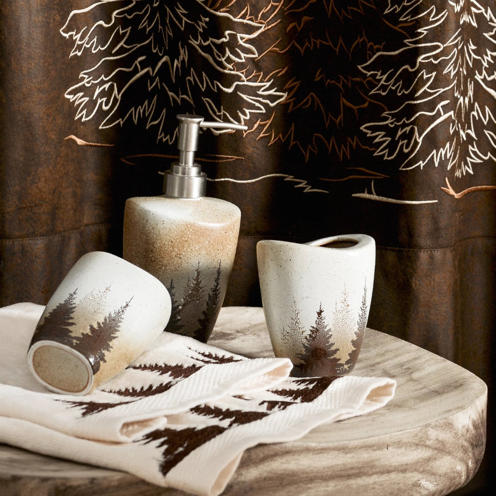 Hiend Accents Clearwater Pines Countertop Bathroom Set - Rustic Elegance For A Cozy, Nature-inspired Retreat Brown,White Ceramic Ba1763