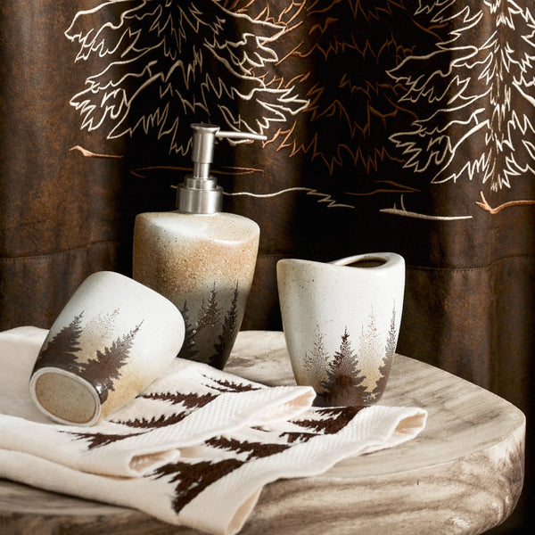 Hiend Accents Clearwater Pines Countertop Bathroom Set - Rustic Elegance For A Cozy, Nature-inspired Retreat Brown,White Ceramic Ba1763