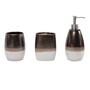 Hiend Accents Gilded Stoneware Bathroom Set - Artisanal 3-piece Countertop Collection For Rustic Elegance White ,Brown Ceramic Ba2106