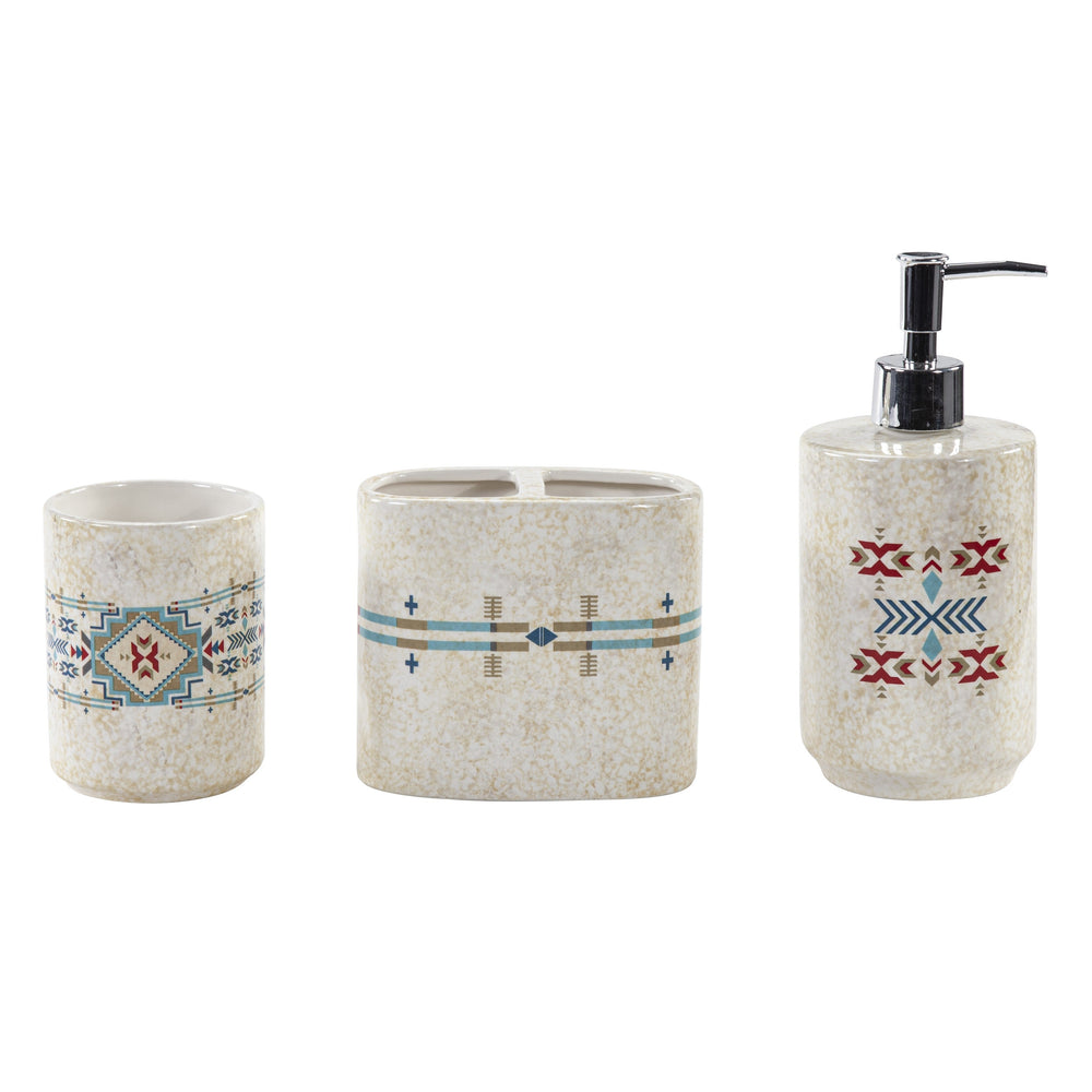 Hiend Accents Spirit Valley Ceramic Bathroom Set - Southwestern Elegance With Bold Patterns And Artisanal Design Cream Ceramic Ba2113
