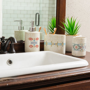 Hiend Accents Spirit Valley Ceramic Bathroom Set - Southwestern Elegance With Bold Patterns And Artisanal Design Cream Ceramic Ba2113