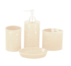 Hiend Accents Savannah Ceramic Countertop Bathroom Set - Elegant Floral Design For A Rustic Chic Bathroom Upgrade Cream Ceramic Ba4001-os-cr