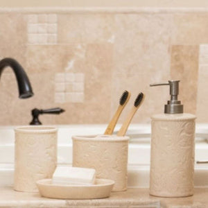Hiend Accents Savannah Ceramic Countertop Bathroom Set - Elegant Floral Design For A Rustic Chic Bathroom Upgrade Cream Ceramic Ba4001-os-cr