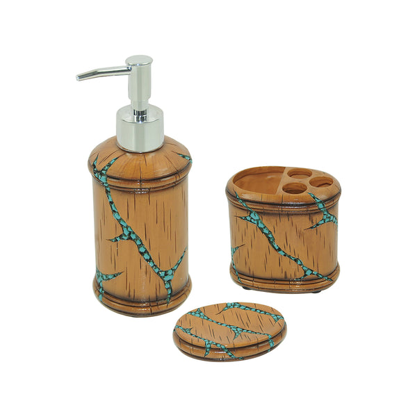 Hiend Accents Turquoise Inlay Countertop Bathroom Set – Stylish 3-piece Collection For Elegant Home Décor Transformation Tan,Turquoise Resin Ba4002