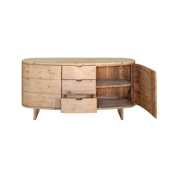 Lh Imports Bahama Sideboard - Sundried Wheat, Fsc-certified Solid Wood With 3 Drawers & 2 Doors For Style & Storage Brown Fsc Reclaimed Pine Bah003b