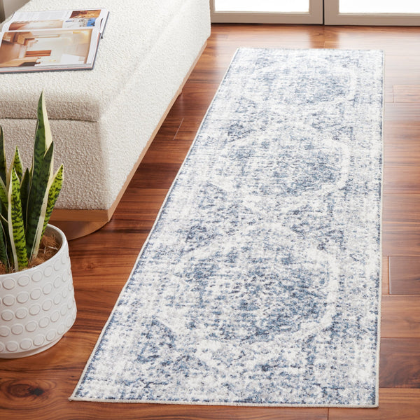 Safavieh Baltimore Exquisite Transitional Runner Rug - Elegant Floral Design, Soft Polyester, Easy Care Light Grey ,Blue Polyester Bal850f-3