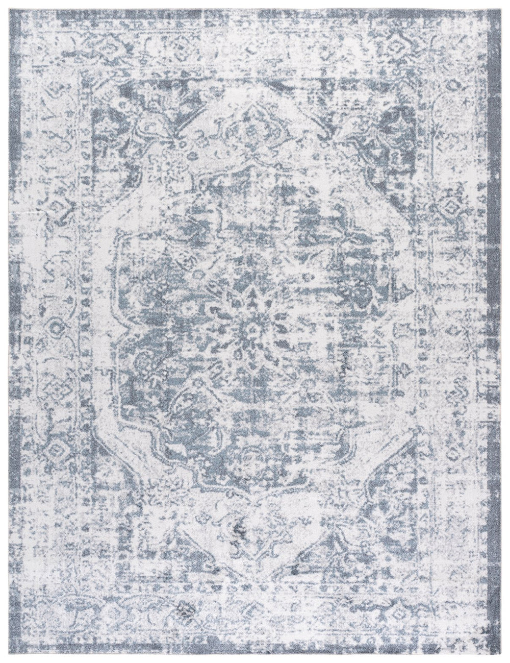 Safavieh Baltimore Exquisite Transitional Runner Rug - Elegant Floral Design, Soft Polyester, Easy Care Light Grey ,Blue Polyester Bal850f-3