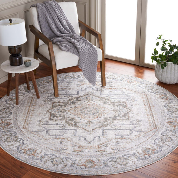 Safavieh Baltimore 854 Power Loomed Transitional Rug Light Grey / Rust 6'-7" x 6'-7" Round