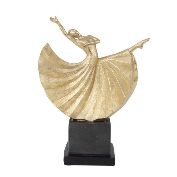 Zeugma Ballet Dancer Sculpture - Elegant Gold Leaf Finish On Dark Grey Base, 12.5" Tall Art Piece   Cf1210012-d41