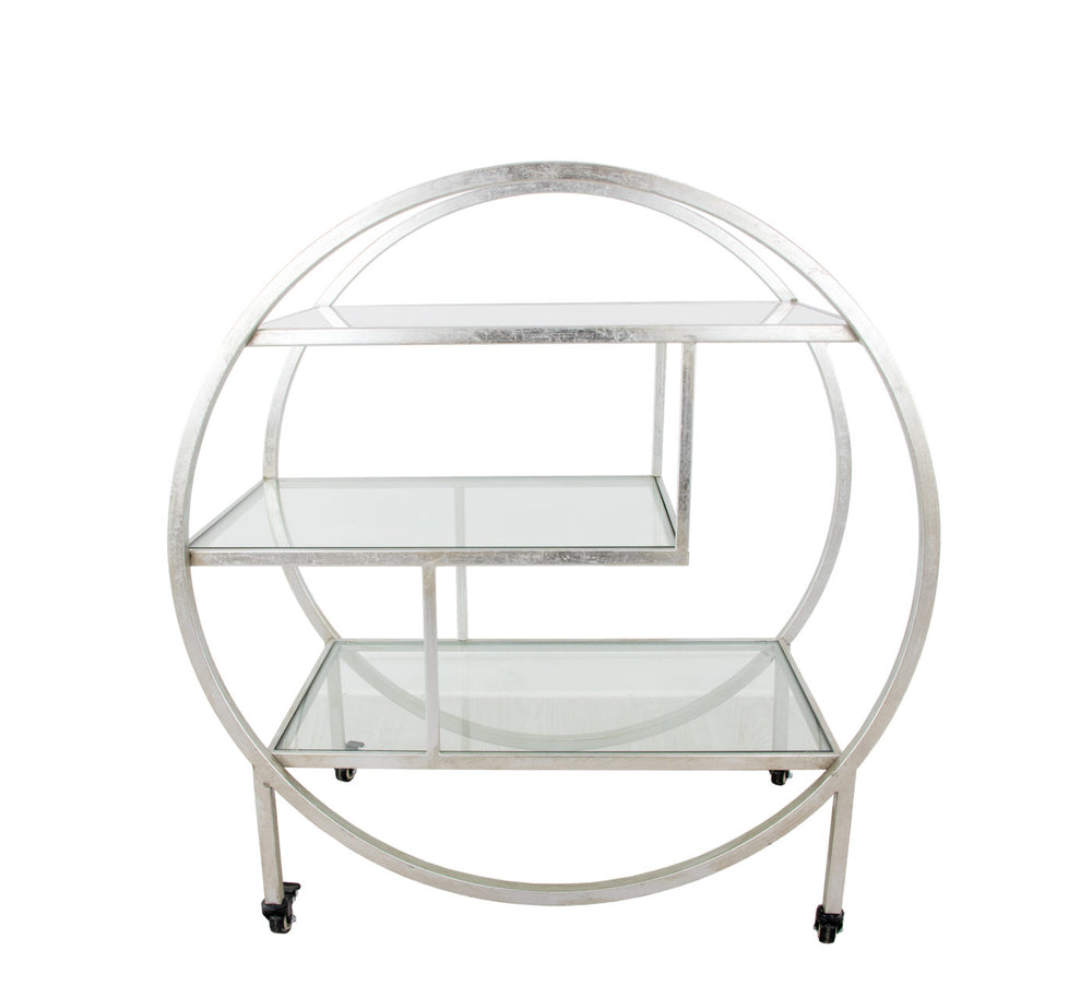 Zeugma Bar101 Silver Serving Cart - Elegant Metal Design With Stone Top And Glass Shelves For Sophisticated Hosting Silver Leaf Metal,White Stone,Tempered Glass Bar101 Silver