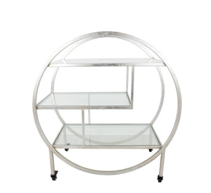 Zeugma Bar101 Silver Serving Cart - Elegant Metal Design With Stone Top And Glass Shelves For Sophisticated Hosting Silver Leaf Metal,White Stone,Tempered Glass Bar101 Silver