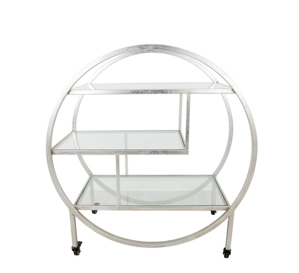 Zeugma Bar101 Silver Serving Cart - Elegant Metal Design With Stone Top And Glass Shelves For Sophisticated Hosting Silver Leaf Metal,White Stone,Tempered Glass Bar101 Silver