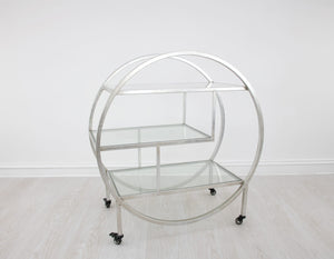 Zeugma Bar101 Silver Serving Cart - Elegant Metal Design With Stone Top And Glass Shelves For Sophisticated Hosting Silver Leaf Metal,White Stone,Tempered Glass Bar101 Silver