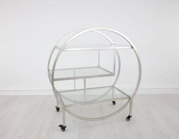 Zeugma Bar101 Silver Serving Cart - Elegant Metal Design With Stone Top And Glass Shelves For Sophisticated Hosting Silver Leaf Metal,White Stone,Tempered Glass Bar101 Silver
