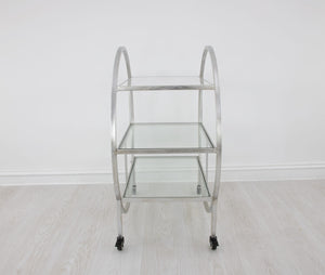Zeugma Bar101 Silver Serving Cart - Elegant Metal Design With Stone Top And Glass Shelves For Sophisticated Hosting Silver Leaf Metal,White Stone,Tempered Glass Bar101 Silver