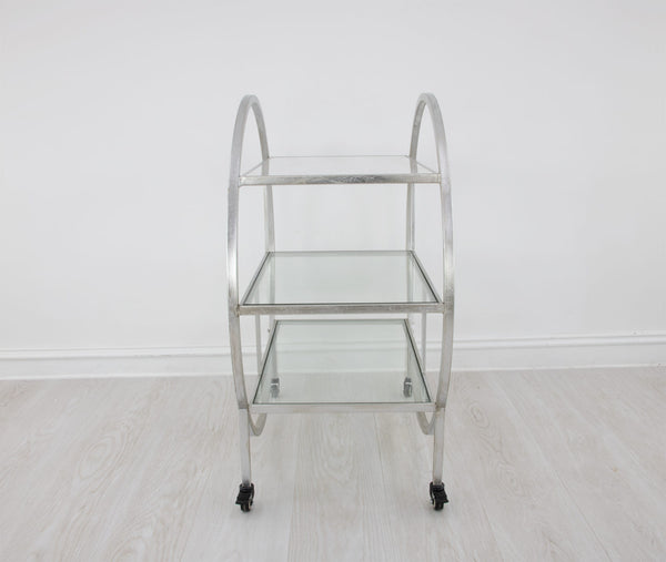 Zeugma Bar101 Silver Serving Cart - Elegant Metal Design With Stone Top And Glass Shelves For Sophisticated Hosting Silver Leaf Metal,White Stone,Tempered Glass Bar101 Silver