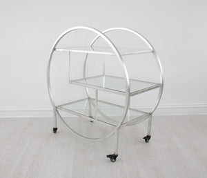 Zeugma Bar101 Silver Serving Cart - Elegant Metal Design With Stone Top And Glass Shelves For Sophisticated Hosting Silver Leaf Metal,White Stone,Tempered Glass Bar101 Silver