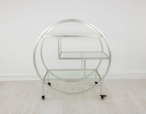 Zeugma Bar101 Silver Serving Cart - Elegant Metal Design With Stone Top And Glass Shelves For Sophisticated Hosting Silver Leaf Metal,White Stone,Tempered Glass Bar101 Silver