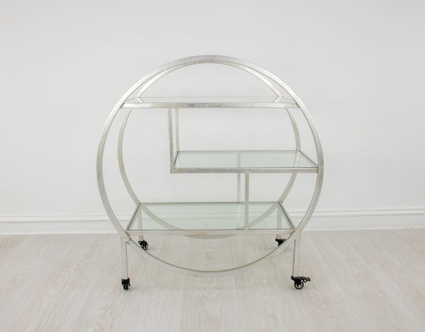 Zeugma Bar101 Silver Serving Cart - Elegant Metal Design With Stone Top And Glass Shelves For Sophisticated Hosting Silver Leaf Metal,White Stone,Tempered Glass Bar101 Silver