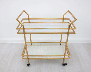 Zeugma Bar102 Elegant Serving Cart With Stone Top & Ample Storage For Stylish Entertaining At Home Gold Leaf Metal,White Stone(Quartz) Bar102 Gold