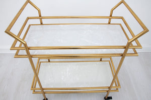 Zeugma Bar102 Elegant Serving Cart With Stone Top & Ample Storage For Stylish Entertaining At Home Gold Leaf Metal,White Stone(Quartz) Bar102 Gold
