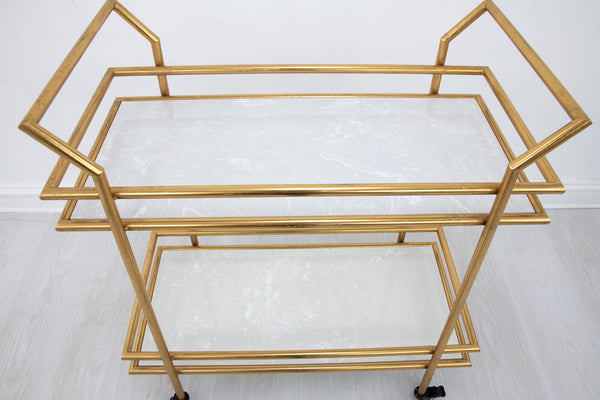 Zeugma Bar102 Elegant Serving Cart With Stone Top & Ample Storage For Stylish Entertaining At Home Gold Leaf Metal,White Stone(Quartz) Bar102 Gold