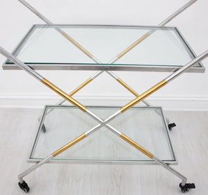 Zeugma Bar103 Elegant Serving Cart With Tempered Glass Shelves For Drinks, Plates, And Entertaining Needs Silver And Gold Leaf Metal,Tempered Glass Bar103 Silver And Gold