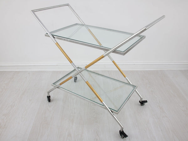 Zeugma Bar103 Elegant Serving Cart With Tempered Glass Shelves For Drinks, Plates, And Entertaining Needs Silver And Gold Leaf Metal,Tempered Glass Bar103 Silver And Gold
