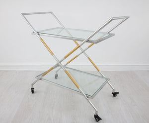Zeugma Bar103 Elegant Serving Cart With Tempered Glass Shelves For Drinks, Plates, And Entertaining Needs Silver And Gold Leaf Metal,Tempered Glass Bar103 Silver And Gold
