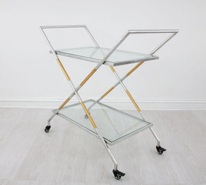 Zeugma Bar103 Elegant Serving Cart With Tempered Glass Shelves For Drinks, Plates, And Entertaining Needs Silver And Gold Leaf Metal,Tempered Glass Bar103 Silver And Gold