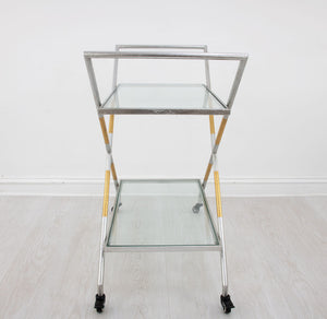Zeugma Bar103 Elegant Serving Cart With Tempered Glass Shelves For Drinks, Plates, And Entertaining Needs Silver And Gold Leaf Metal,Tempered Glass Bar103 Silver And Gold