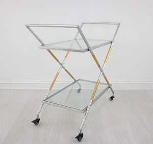Zeugma Bar103 Elegant Serving Cart With Tempered Glass Shelves For Drinks, Plates, And Entertaining Needs Silver And Gold Leaf Metal,Tempered Glass Bar103 Silver And Gold