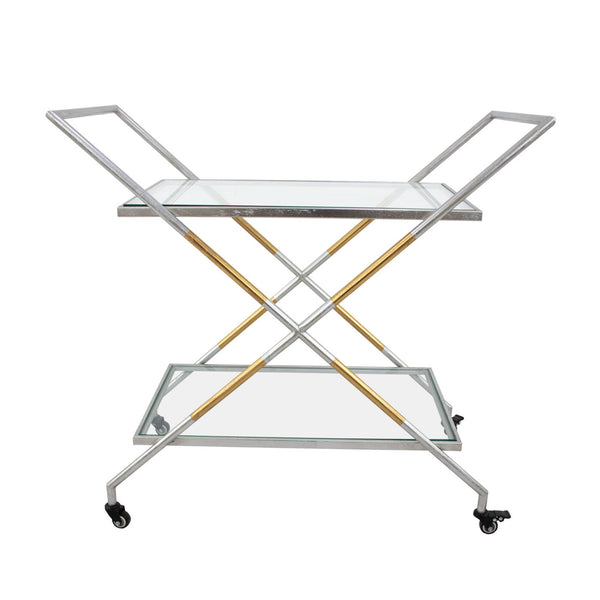 Zeugma Bar103 Elegant Serving Cart With Tempered Glass Shelves For Drinks, Plates, And Entertaining Needs Silver And Gold Leaf Metal,Tempered Glass Bar103 Silver And Gold