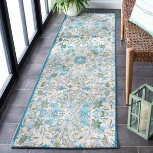 Safavieh Barbados Indoor/Outdoor Runner Rug With Elegant Floral Design - Durable, Oeko-tex Certified Comfort Ivory ,Light Blue 76% Polypropylene,23% Polyester,1% Backing Material Bar513m-9