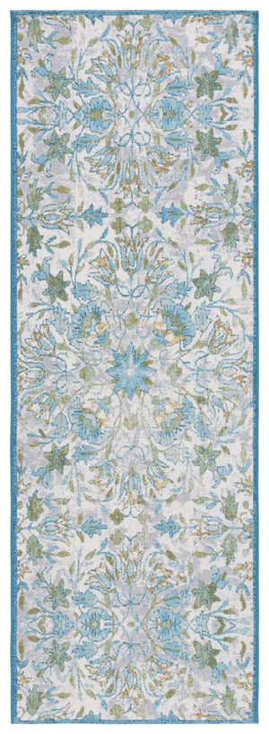 Safavieh Barbados Indoor/Outdoor Runner Rug With Elegant Floral Design - Durable, Oeko-tex Certified Comfort Ivory ,Light Blue 76% Polypropylene,23% Polyester,1% Backing Material Bar513m-9
