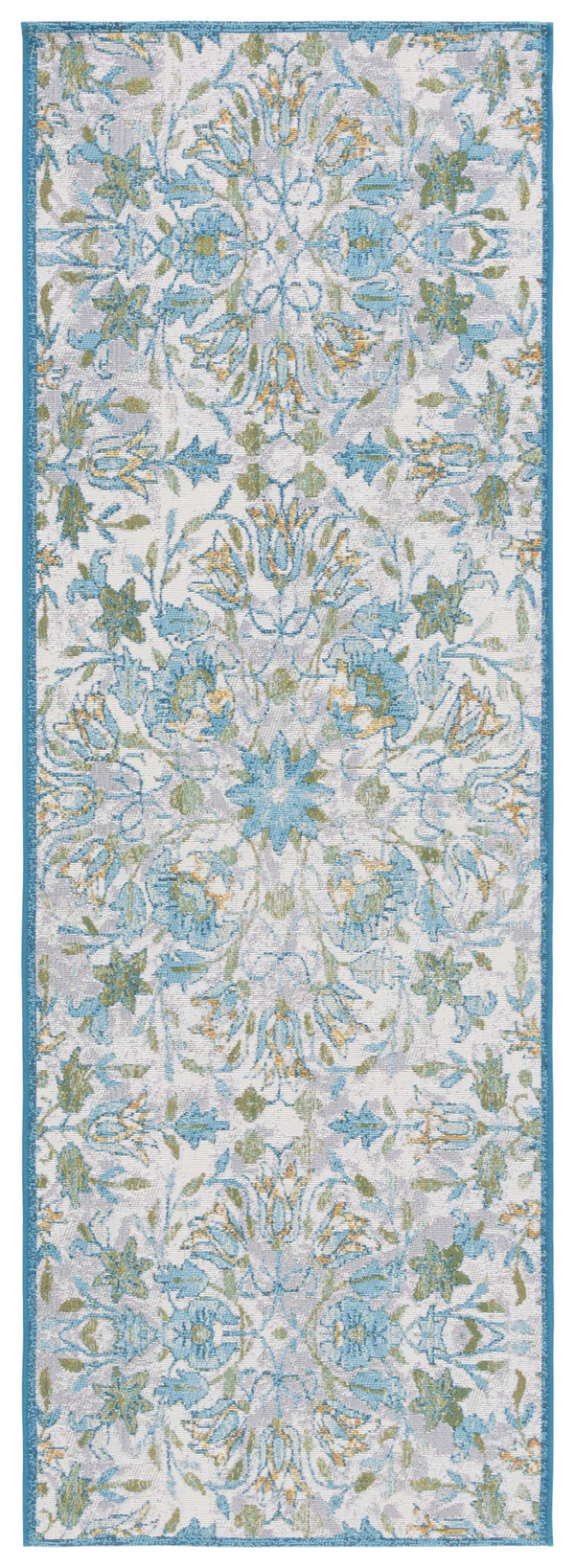 Safavieh Barbados Indoor/Outdoor Runner Rug With Elegant Floral Design - Durable, Oeko-tex Certified Comfort Ivory ,Light Blue 76% Polypropylene,23% Polyester,1% Backing Material Bar513m-9