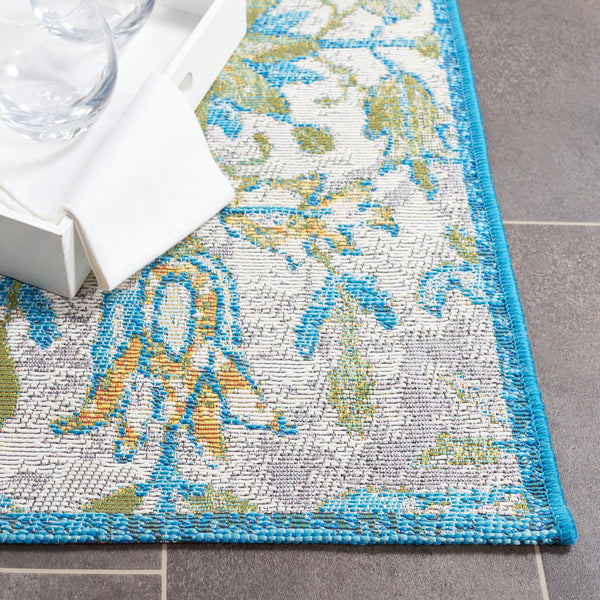 Safavieh Barbados Indoor/Outdoor Runner Rug With Elegant Floral Design - Durable, Oeko-tex Certified Comfort Ivory ,Light Blue 76% Polypropylene,23% Polyester,1% Backing Material Bar513m-9