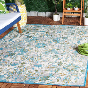 Safavieh Barbados Indoor/Outdoor Runner Rug With Elegant Floral Design - Durable, Oeko-tex Certified Comfort Ivory ,Light Blue 76% Polypropylene,23% Polyester,1% Backing Material Bar513m-9