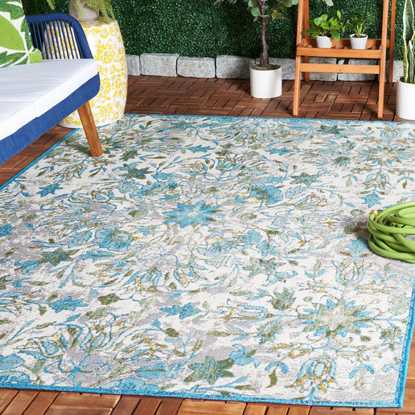 Safavieh Barbados Indoor/Outdoor Runner Rug With Elegant Floral Design - Durable, Oeko-tex Certified Comfort Ivory ,Light Blue 76% Polypropylene,23% Polyester,1% Backing Material Bar513m-9