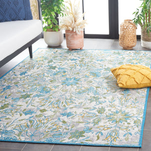 Safavieh Barbados Indoor/Outdoor Runner Rug With Elegant Floral Design - Durable, Oeko-tex Certified Comfort Ivory ,Light Blue 76% Polypropylene,23% Polyester,1% Backing Material Bar513m-9